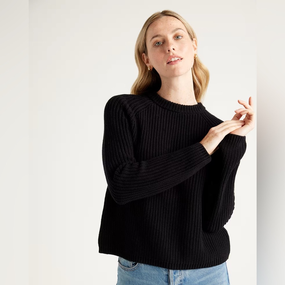 Quince Black 100% Organic Cotton Fisherman Crew Pullover Knit Sweater size M - Picture 3 of 12
